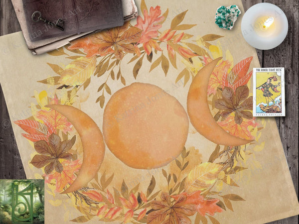 Triple Moon Altar Cloth - Fall Autumn Equinox Tarot Accessory Square