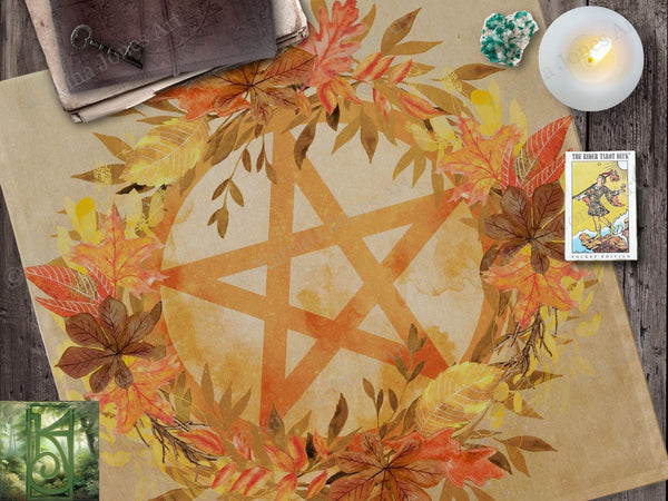 Autumn Altar Cloth With Pentacle - Mabon Equinox Samhain Season Square