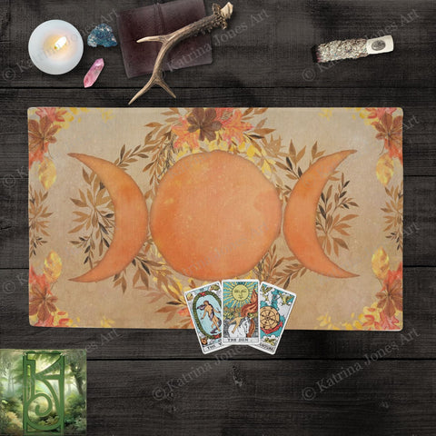 Triple Moon Altar Tarot Cloth - Autumn Equinox Wicca Decor Cotton Twill Rec