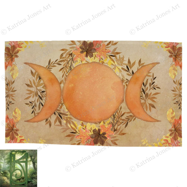 Triple Moon Altar Tarot Cloth - Autumn Equinox Wicca Decor Rec