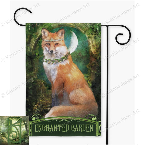 Fancy Mythic Fox Enchanted Garden Flag - Mythology Lover Gift