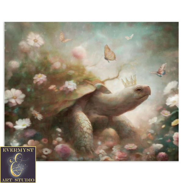 Fantasy Animal Art Print - Whimsical Flower Tortoise Painting Magical Fairytale Decor