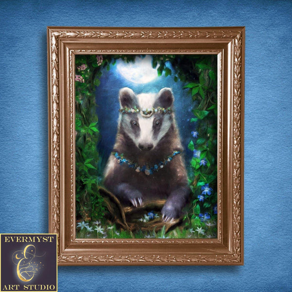 Fantasy Badger Canvas Art - Spiritual Animal Totem Fairytale Painting