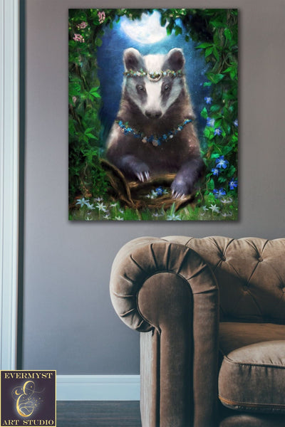 Fantasy Badger Canvas Art - Spiritual Animal Totem Fairytale Painting