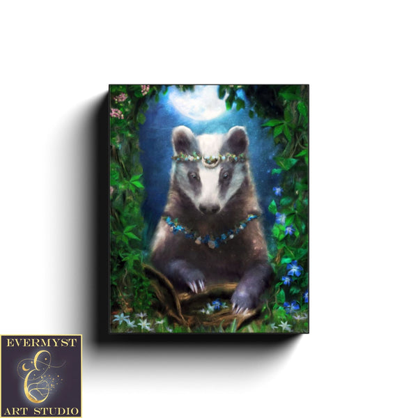 Fantasy Badger Canvas Art - Spiritual Animal Totem Fairytale Painting 8 X 10 Canvas