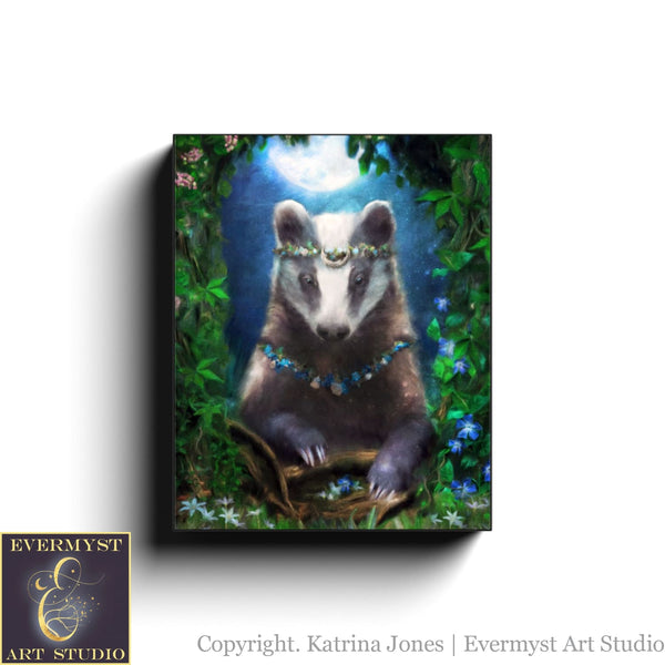 Fantasy Badger Canvas Art - Spiritual Animal Totem Fairytale Painting 8 X 10 Canvas