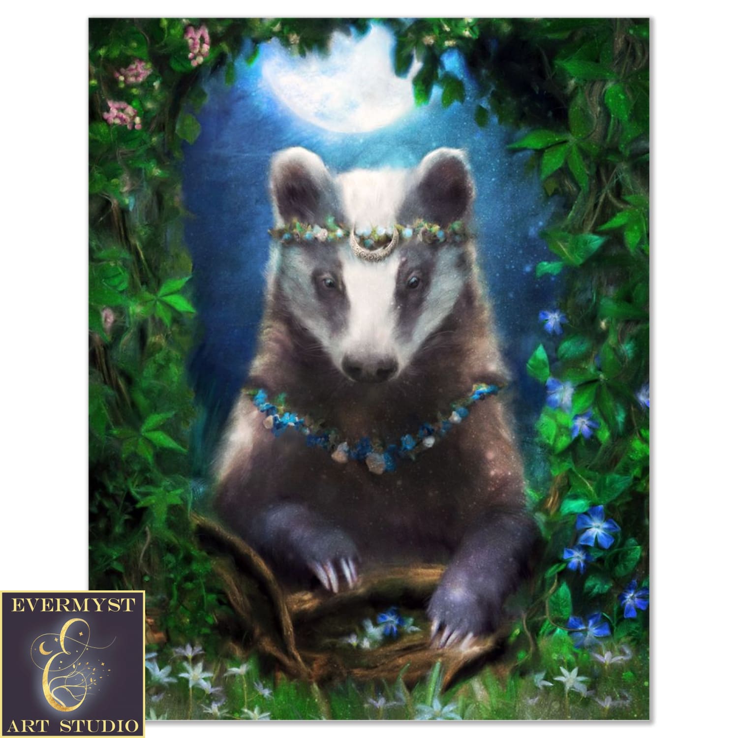 Fantasy Badger Canvas Art - Spiritual Animal Totem Fairytale Painting 8 X 10 Paper