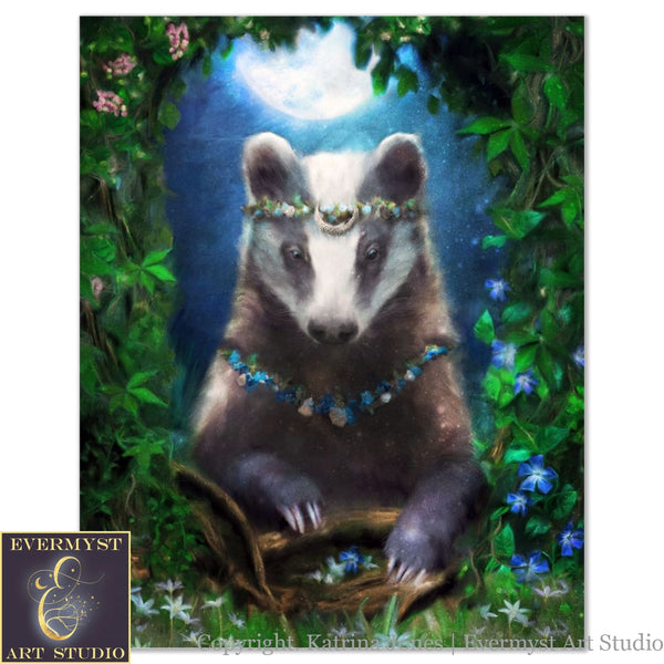 Fantasy Badger Canvas Art - Spiritual Animal Totem Fairytale Painting 8 X 10 Paper