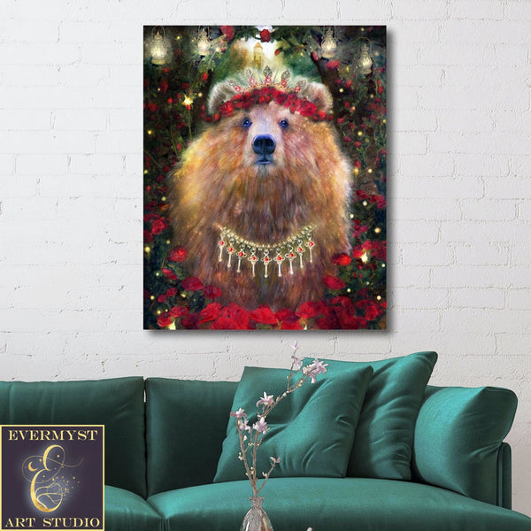 Enchanted Forest Bear Art Print - Fantasy Animal Painting For Fairy Tale Decor