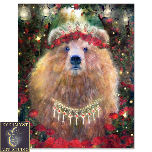 Enchanted Forest Bear Art Print - Fantasy Animal Painting For Fairy Tale Decor