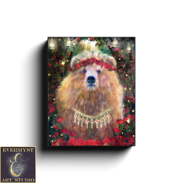 Enchanted Forest Bear Art Print - Fantasy Animal Painting For Fairy Tale Decor