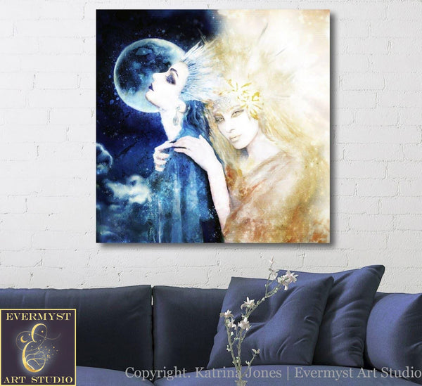 Goddess Art Moon And Star Celestial Painting Canvas Boho Decor Goddesses Wicca