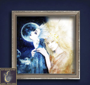 Goddess Art Moon And Star Celestial Painting Canvas Boho Decor Goddesses Wicca