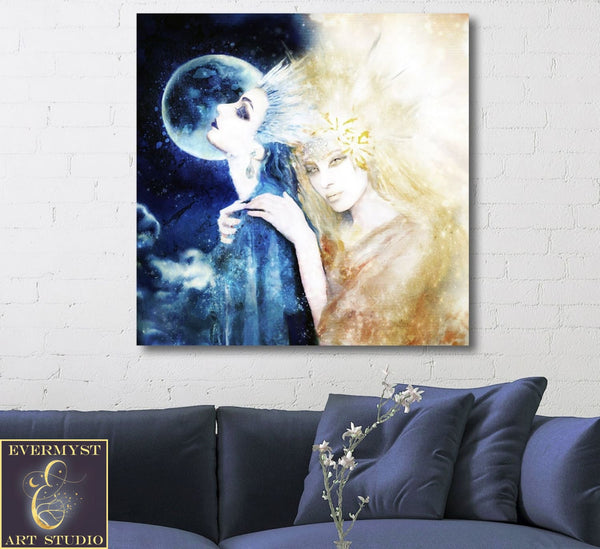 Goddess Art Moon And Star Celestial Painting Canvas Boho Decor Goddesses Wicca