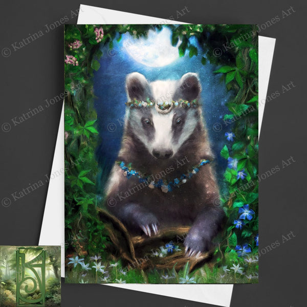 Fantasy Greeting Card Badger Woodland Animal Fairy Tale Artistic Enchanted Blank Notecard