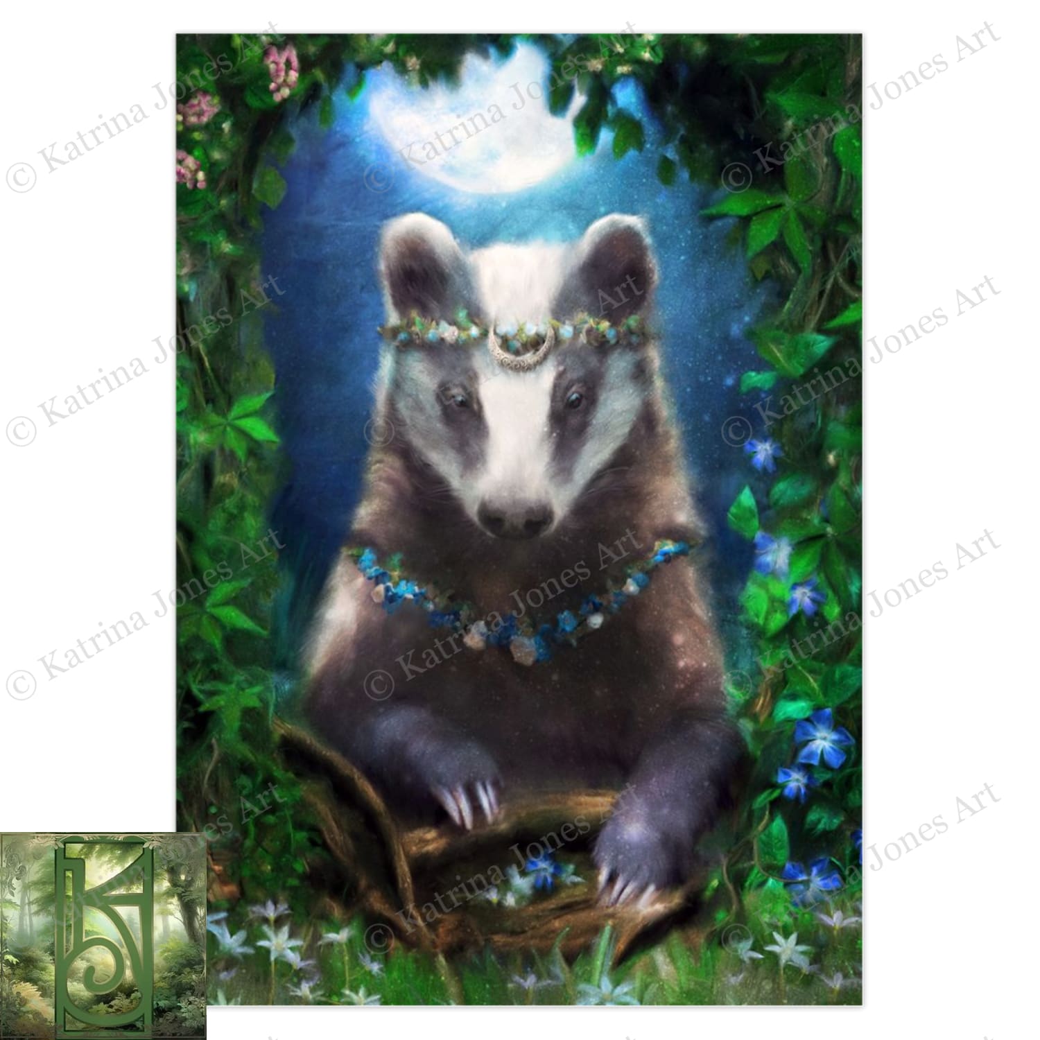 Fantasy Greeting Card Badger Woodland Animal Fairy Tale Artistic Enchanted Blank Notecard 1