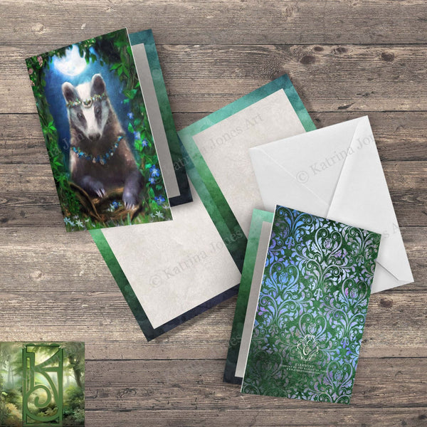 Fantasy Greeting Card Badger Woodland Animal Fairy Tale Artistic Enchanted Blank Notecard
