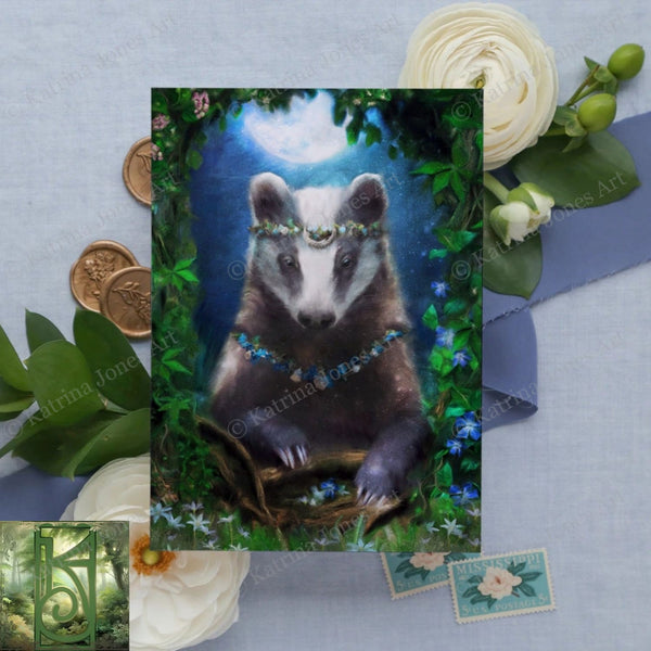 Fantasy Greeting Card Badger Woodland Animal Fairy Tale Artistic Enchanted Blank Notecard
