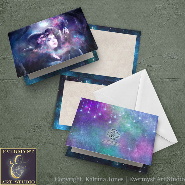 Fantasy Horned Goddess Greeting Card Mythic Mystical Magic Blank Notecard