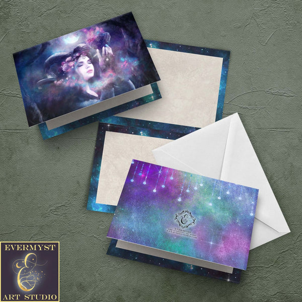 Fantasy Horned Goddess Greeting Card Mythic Mystical Magic Blank Notecard