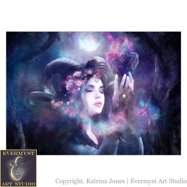 Fantasy Horned Goddess Greeting Card Mythic Mystical Magic Blank Notecard 10 Cards