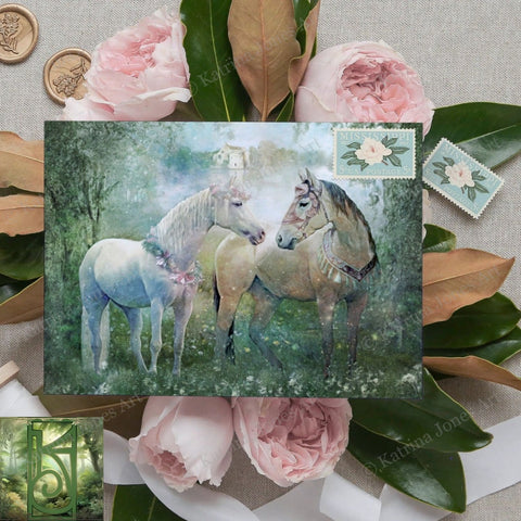 Fantasy Horse Greeting Card Artistic Fairy Tale Horses Wedding Love Romantic Blank Notecards