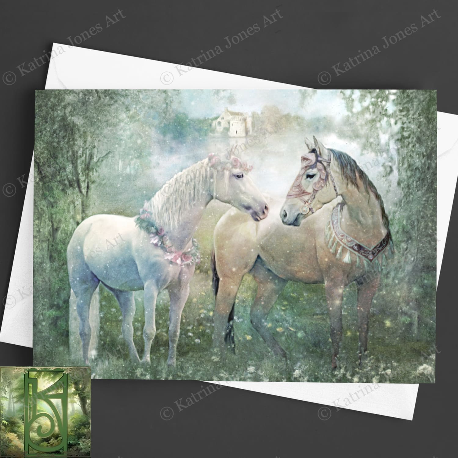 Fantasy Horse Greeting Card Artistic Fairy Tale Horses Wedding Love Romantic Blank Notecards 1