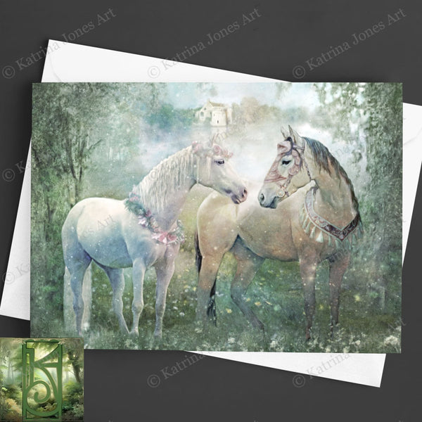 Fantasy Horse Greeting Card Artistic Fairy Tale Horses Wedding Love Romantic Blank Notecards 1