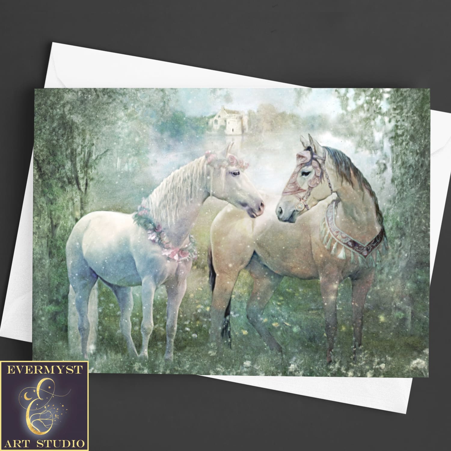 Fantasy Horse Greeting Card Artistic Fairy Tale Horses Wedding Love Romantic Blank Notecards 1