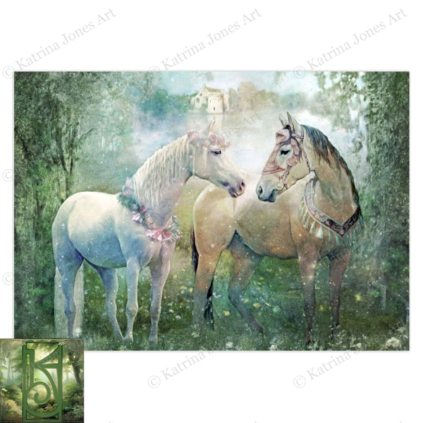 Fantasy Horse Greeting Card Artistic Fairy Tale Horses Wedding Love Romantic Blank Notecards