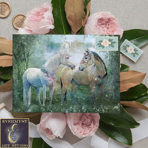 Fantasy Horse Greeting Card Artistic Fairy Tale Horses Wedding Love Romantic Blank Notecards