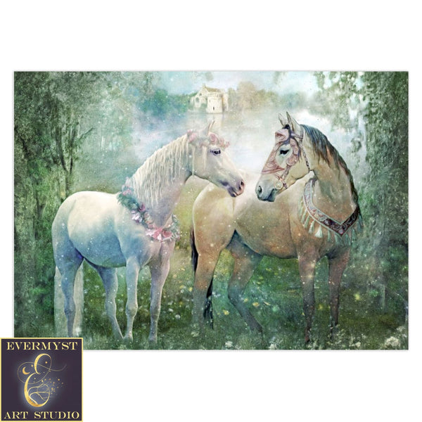 Fantasy Horse Greeting Card Artistic Fairy Tale Horses Wedding Love Romantic Blank Notecards