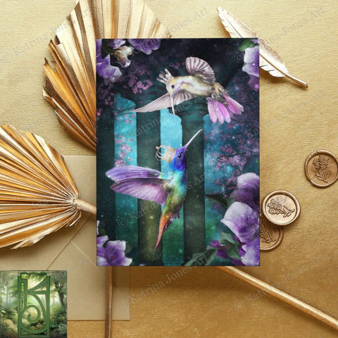Fantasy Hummingbird Greeting Card Love Birds Romantic Magic Fairy Tale Blank Notecards