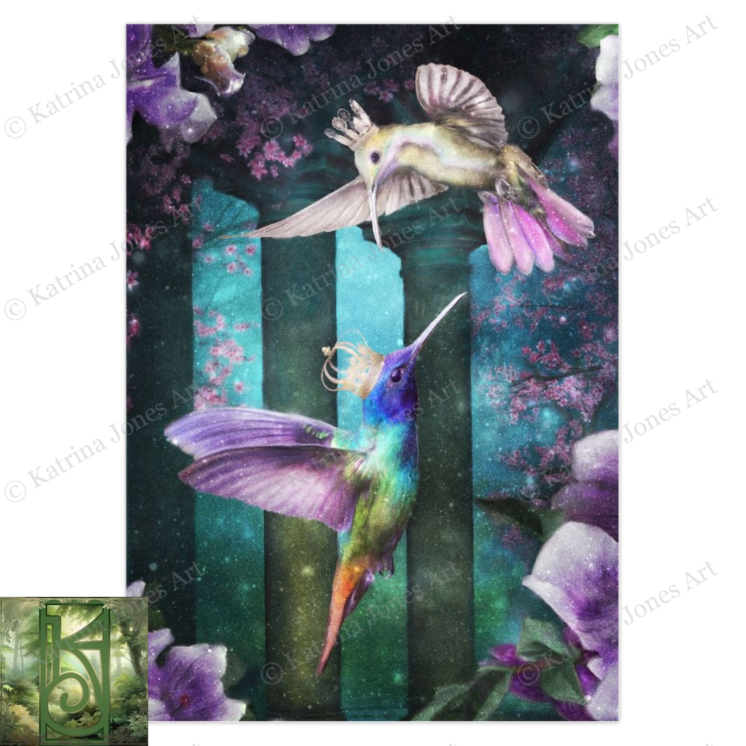 Fantasy Hummingbird Greeting Card Love Birds Romantic Magic Fairy Tale Blank Notecards 10 Cards