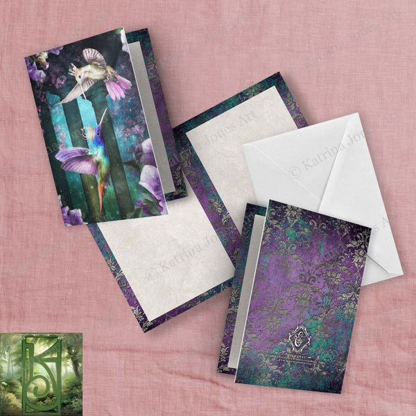 Fantasy Hummingbird Greeting Card Love Birds Romantic Magic Fairy Tale Blank Notecards