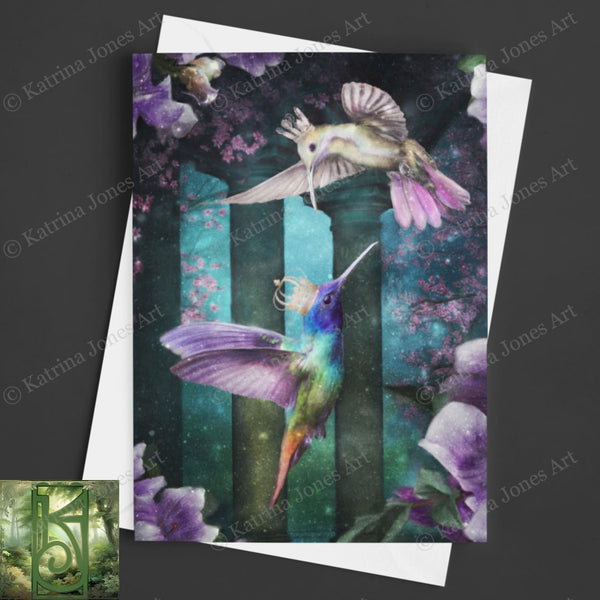 Fantasy Hummingbird Greeting Card Love Birds Romantic Magic Fairy Tale Blank Notecards