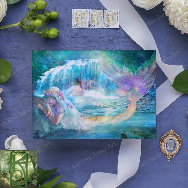 Fantasy Mermaid Greeting Card Artistic Fairy Tale Colorful Birthday Blank Notecard