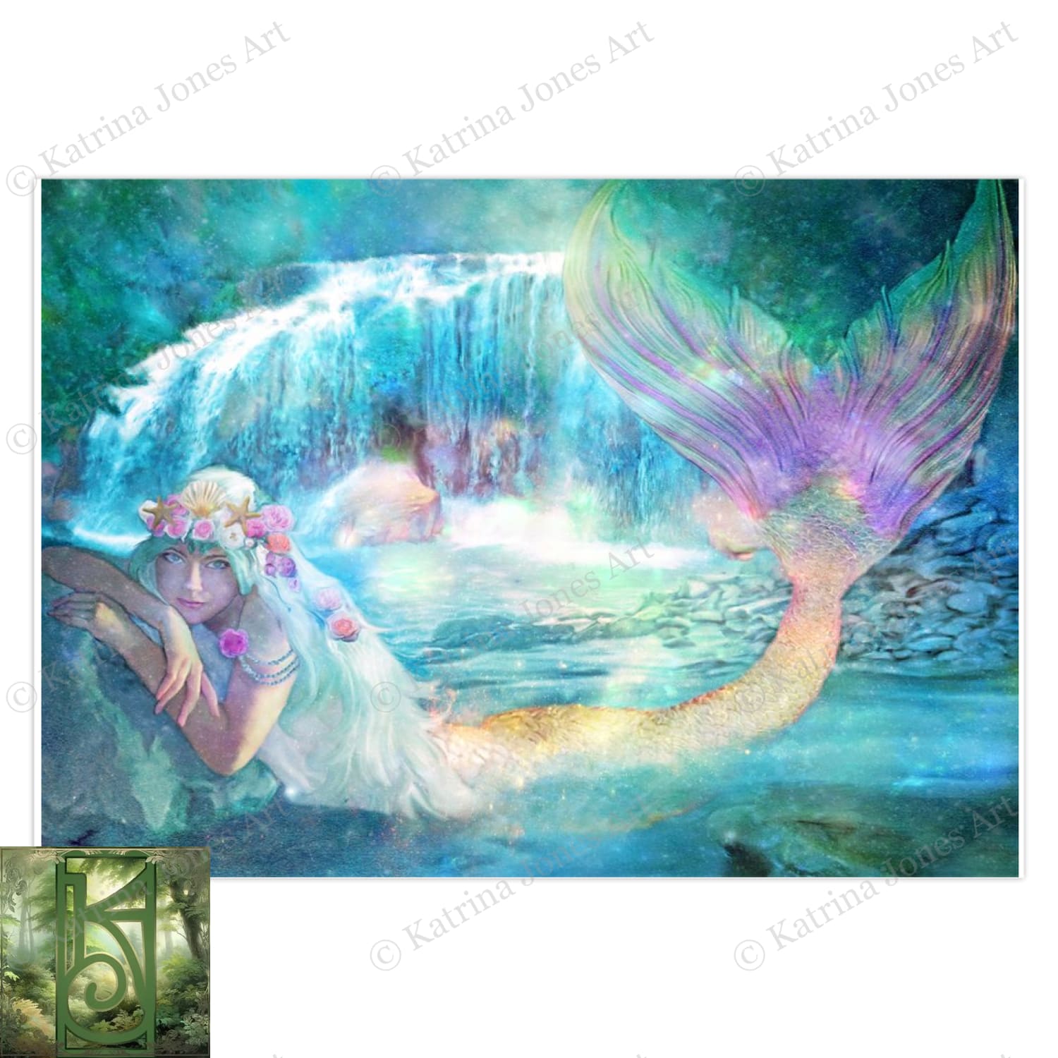 Fantasy Mermaid Greeting Card Artistic Fairy Tale Colorful Birthday Blank Notecard 1