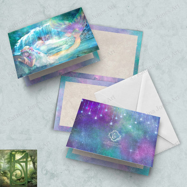 Fantasy Mermaid Greeting Card Artistic Fairy Tale Colorful Birthday Blank Notecard