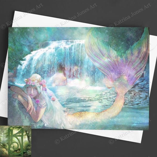 Fantasy Mermaid Greeting Card Artistic Fairy Tale Colorful Birthday Blank Notecard