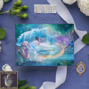 Fantasy Mermaid Greeting Card Artistic Fairy Tale Colorful Birthday Blank Notecard