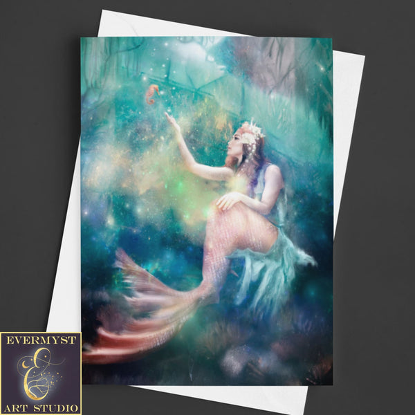 Fantasy Mermaid Greeting Card Artistic Mythic Realistic Feminine Blank Notecard