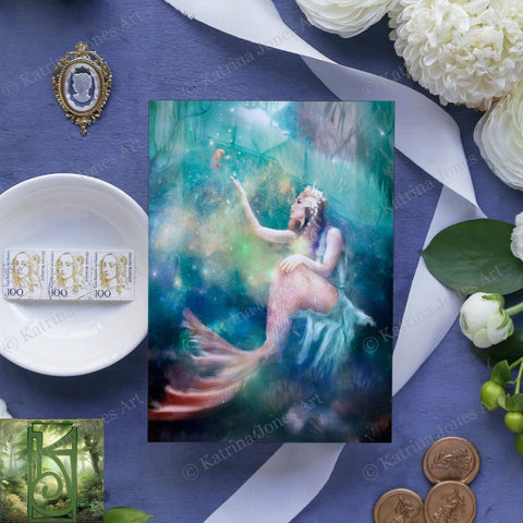 Fantasy Mermaid Greeting Card Artistic Mythic Realistic Feminine Blank Notecard