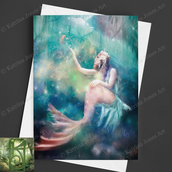 Fantasy Mermaid Greeting Card Artistic Mythic Realistic Feminine Blank Notecard