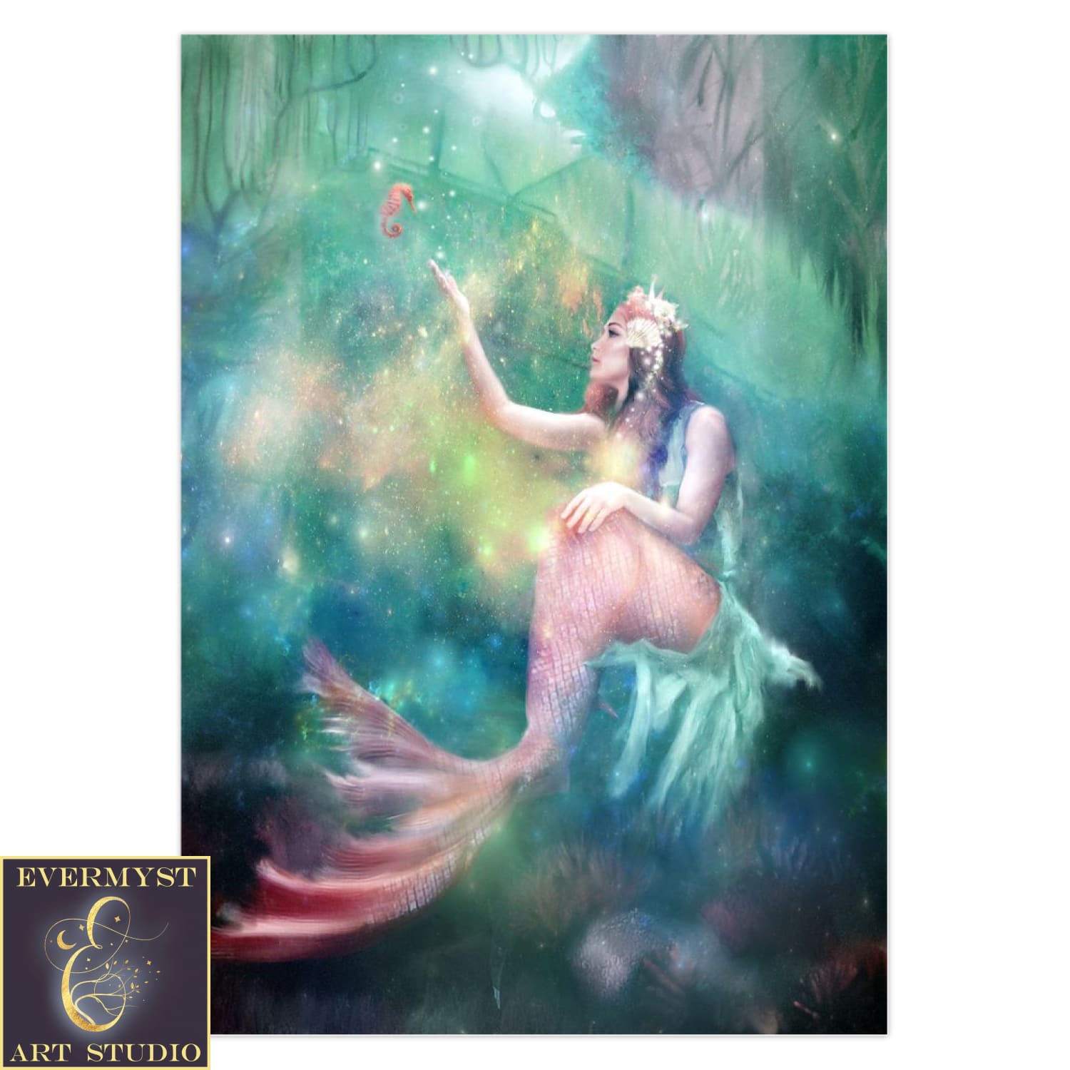 Fantasy Mermaid Greeting Card Artistic Mythic Realistic Feminine Blank Notecard 1