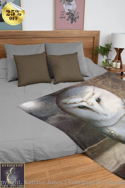Fantasy Owl Art Blanket Couch Throw Plush Minky Bedspread Bedroom Soft Fleece Unique Fairy Tale