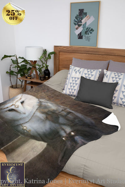 Fantasy Owl Art Blanket Couch Throw Plush Minky Bedspread Bedroom Soft Fleece Unique Fairy Tale