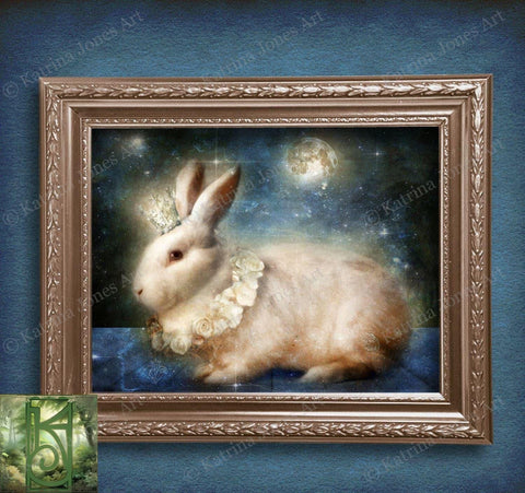 Mythic Moon Hare Art Print - Fantasy Rabbit Painting For Easter Ostara Decor