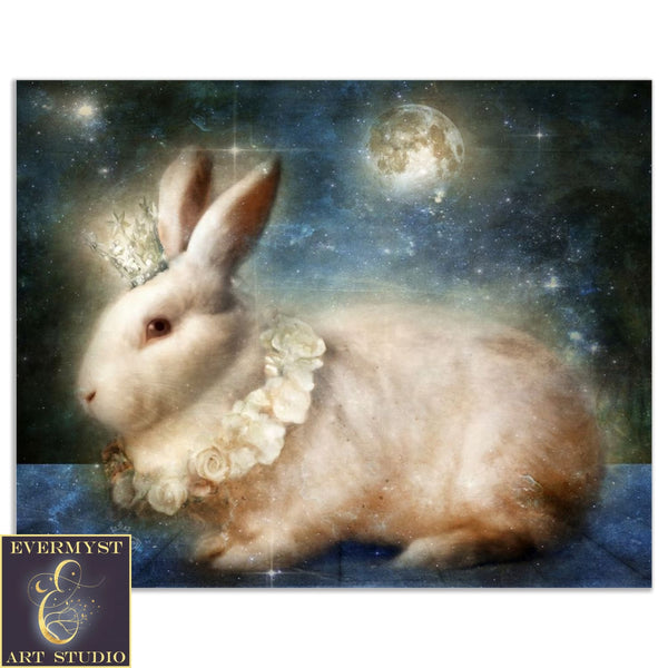 Mythic Moon Hare Art Print - Fantasy Rabbit Painting For Easter Ostara Decor 8 X 10 Paper