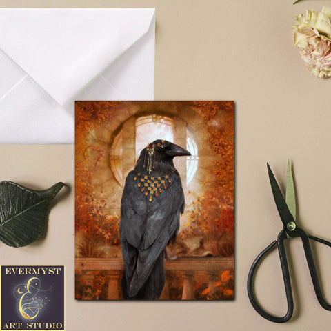 Fantasy Raven Greeting Card Crow Bird Enchanted Magic Witchy Blank Notecard